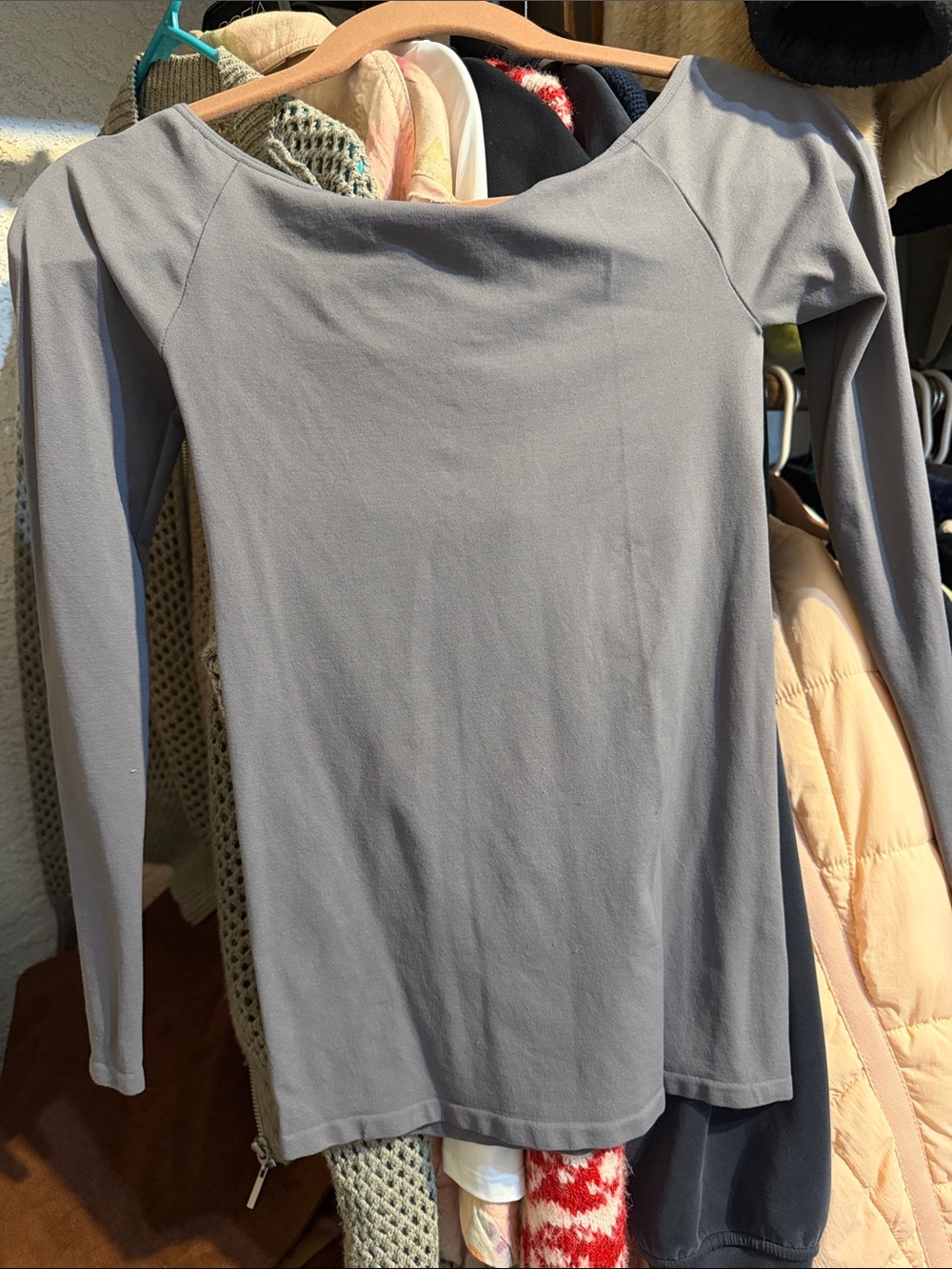 Free People Gray Scoop Neck Long Sleeve Top